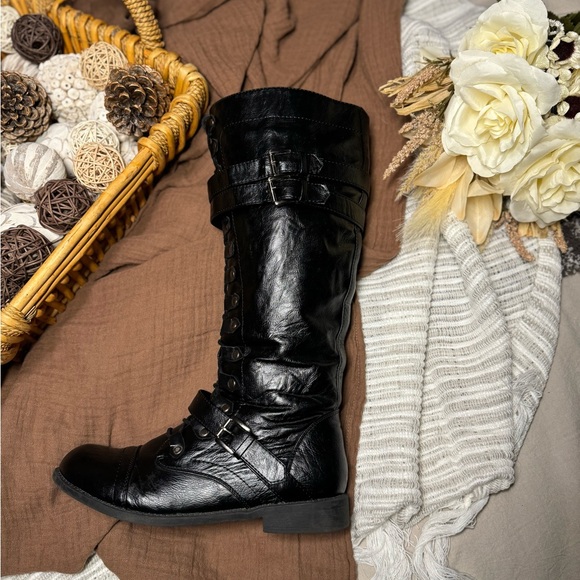 Shiekh shoes, black knee high military/combat boots. - Picture 3 of 5